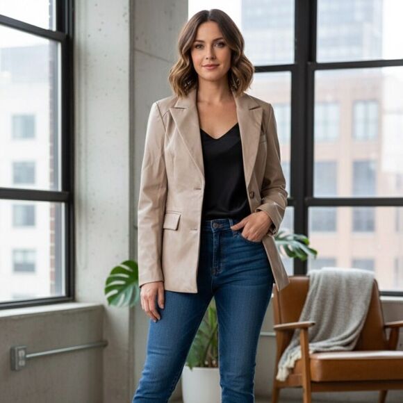 Vegan Leather Blazer with Corset Tie Back, Size Small (NWT) - Picture 2 of 8